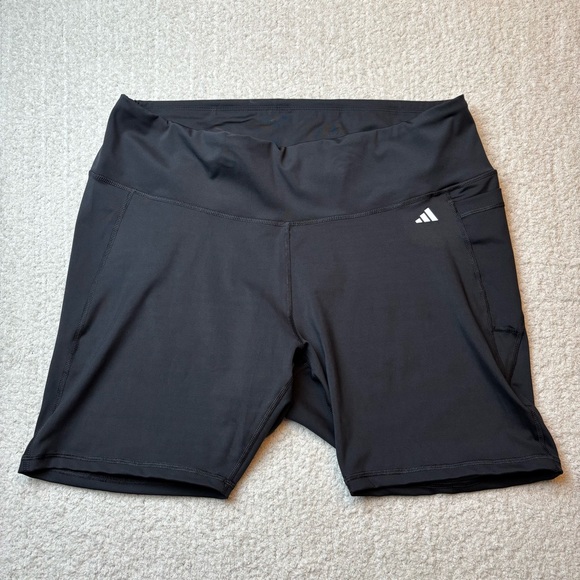 Adidas Aeroready Shorts Womens 4X Black Tight Fit Logo Gym Training Walk Stretch - Picture 1 of 13